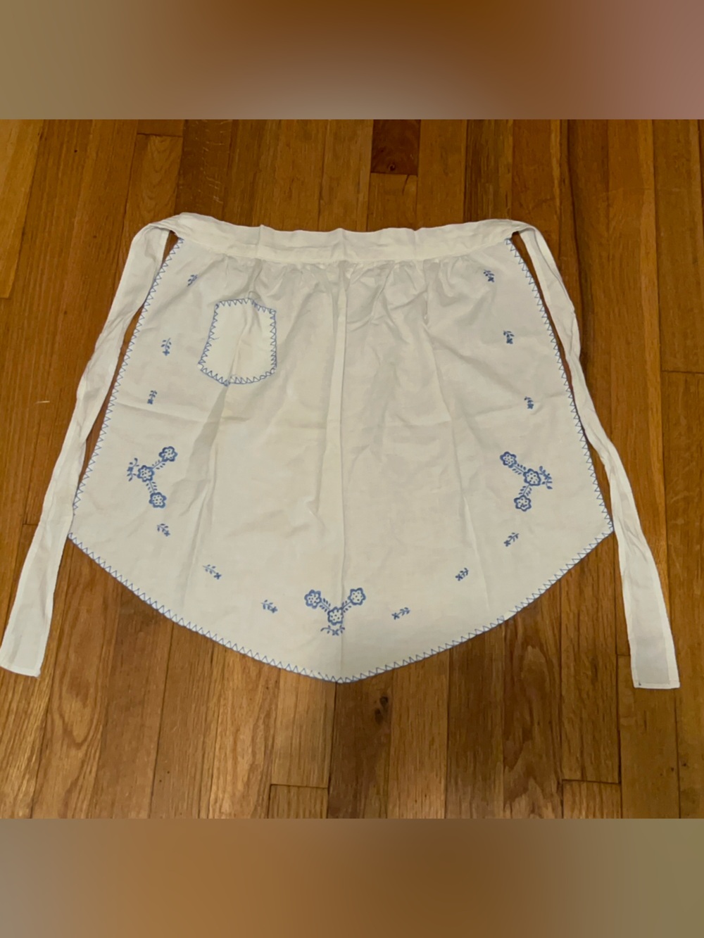 Vintage Hand-embroidered White Cotton Half Apron